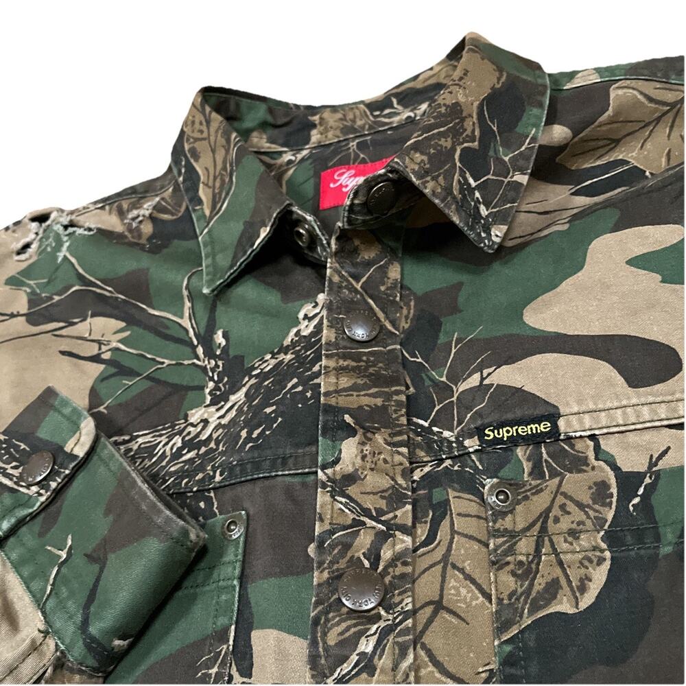Supreme Snap Button Work Shirt Branch Camo Large Distressed Grunge Streetwear